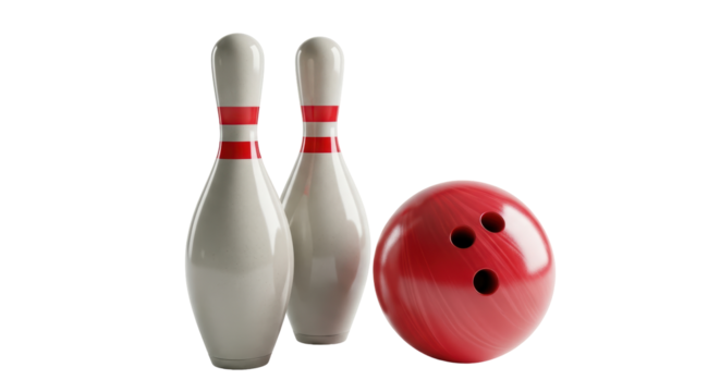 Isolated bowling pins and ball for fun indoor game at a center or for sports competition