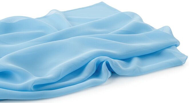 Light Blue Fabric Flowing in Soft Waves on White Backdrop