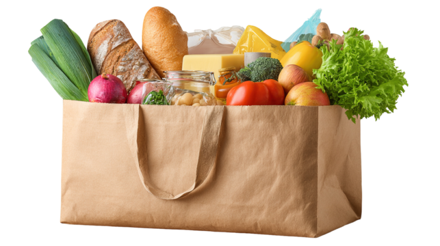 groceries in a bag isolated on transparent white background
