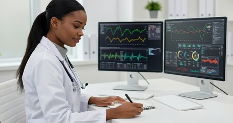Medical professional analyzing data in a modern office - Powered by Adobe