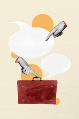 Pop trendy creative image art collage of hand show bubble communication icon speech conversation...