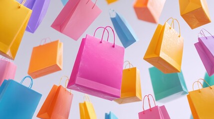 Colorful shopping bags falling from the sky, representing shopping and consumerism