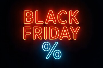 A striking neon sign advertising Black Friday sale offers.