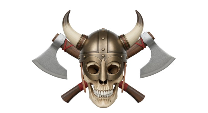 Isolated Viking Skull with Axes - Powered by Adobe