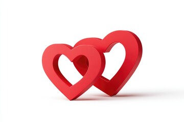 Two overlapping, red, heart-shaped objects on a white background.  3D rendering style.  Simple, romantic imagery