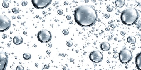 Close-up of numerous small and large translucent bubbles in water