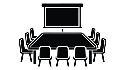 Conference room with table, chairs and projector screen