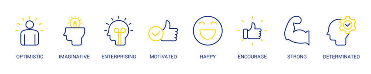 Think Positive Line Color Icon Set. Vector Illustration Concept With Some Icons. Designed In Line Color Style