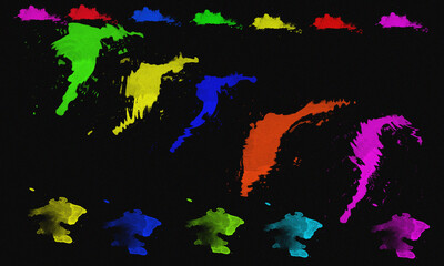 Abstract colorful splashes of paint on a black background
