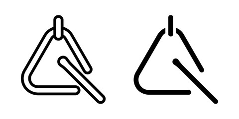Triangle Bell icon set. Minimalist line art illustration of a triangle musical instrument with a beater, perfect for music education and creative projects.
