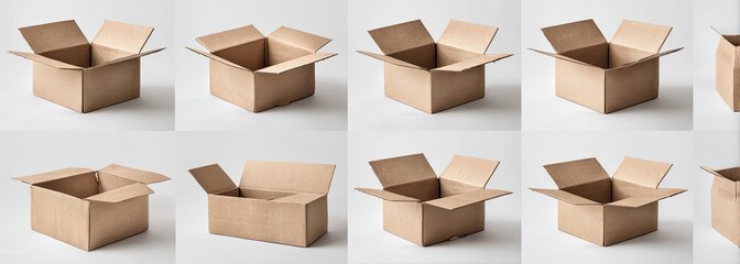 Multiple open cardboard boxes on a light background