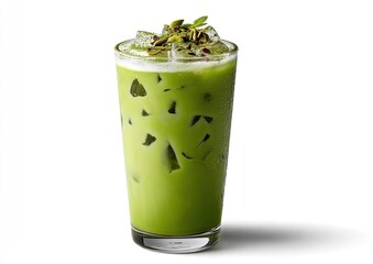Iced green tea drink with pistachio topping