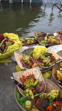 Chhath puja dala or basket for offer it to God Surya. famous festival of India. vertical video
