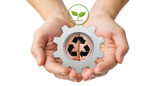 Isolated Recycling Gear in Hands