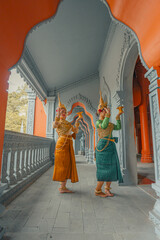 Traditional Khmer apsara dancers perform at a pagoda in Tra Vinh province, Vietnam