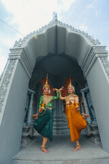 Traditional Khmer apsara dancers perform at a pagoda in Tra Vinh province, Vietnam