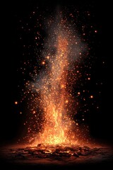 Fototapeta premium Fire sparks overlay on smoke and flame background. Grill heat, glow in isolated transparent cloud vector.