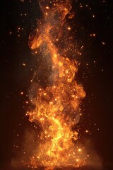 Fire sparks overlay on smoke and flame background. Grill heat, glow in isolated transparent cloud vector.