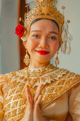 Traditional Khmer apsara dancers perform at a pagoda in Tra Vinh province, Vietnam