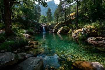 Serene Waterfall Retreat Dense Rainforest