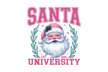 Retro Santa University funny Christmas design with a winking Santa Claus Sublimation Design