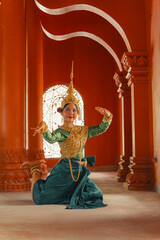 Traditional Khmer apsara dancers perform at a pagoda in Tra Vinh province, Vietnam