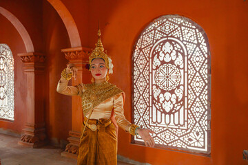 Traditional Khmer apsara dancers perform at a pagoda in Tra Vinh province, Vietnam