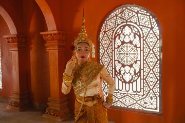 Traditional Khmer apsara dancers perform at a pagoda in Tra Vinh province, Vietnam