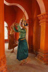 Traditional Khmer apsara dancers perform at a pagoda in Tra Vinh province, Vietnam
