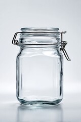 Empty clear glass jar with metal lid (1)