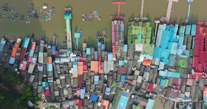 Aerial view soccer field in the Floating village Panyee island,Phang-nga Thailand,Video about soccer,Ko Panyi or Koh Panyee floating football field in the muslim fishing village in Thailand