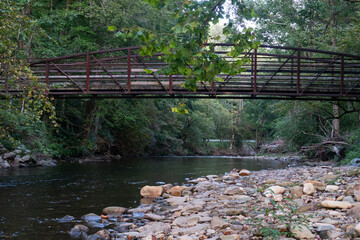 Footbridge Crossing Rustic River in North Carolina