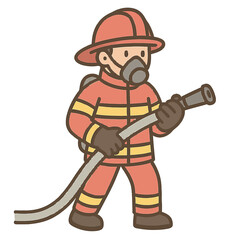 Cartoon firefighter holding hose in protective gear