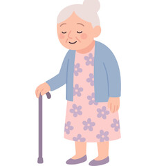 Elderly woman with cane in flat art style