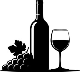 Wine still life Isolated silhouette vector illustration