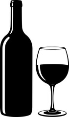 Wine still life Isolated silhouette vector illustration