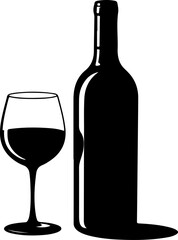 Wine still life Isolated silhouette vector illustration