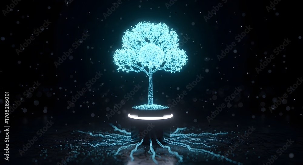 Aufkleber conceptual digital particle tree futuristic technology data roots ai network ecosystem innovation su