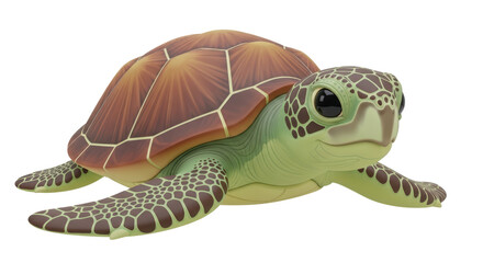 Isolated Green Sea Turtle with Brown Shell, swimming, gentle expression, animal, reptiles