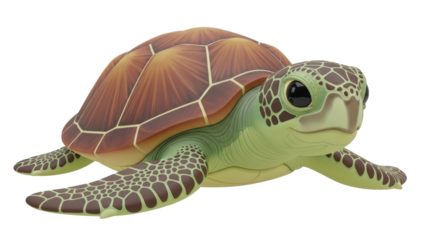 Isolated Green Sea Turtle with Brown Shell, swimming, gentle expression, animal, reptiles