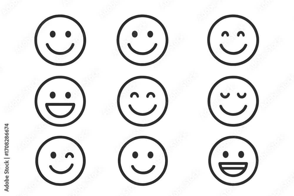 Aufkleber set of happy and smiling emoticons. thin line icon bundle showing positive emotions. simple vector l