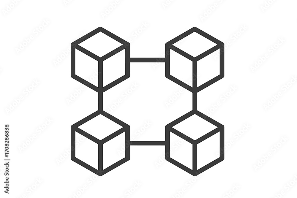 Poster blockchain line icon. crypto currency technology. digital block chain concept. fintech, decentralize