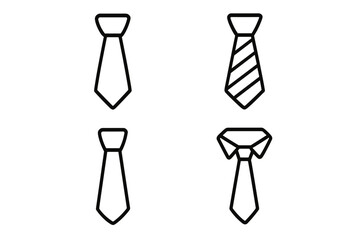 Tie line icon set. Necktie collection for business, formal wear. Men's fashion accessory. Simple outline vector illustration. Professional work attire, office dress code symbol.