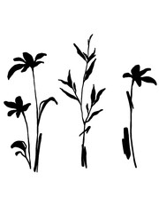 Edgy dark flower leaf silhouette minimalist sketch set