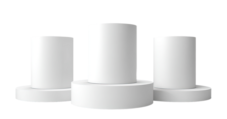 Three blank, white cylindrical podiums,?stacked