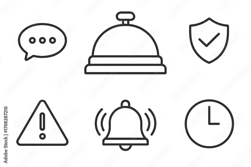Poster notification, service, and security simple isolated line icons. editable stroke vector set for web, 