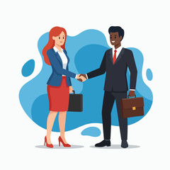 Obraz premium Diverse business professionals finalizing an agreement with a handshake, symbolizing a successful corporate deal and partnership