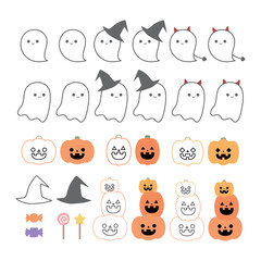 ハロウィンのおばけとかぼちゃのイラストセット