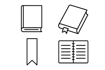 Book line icon collection. Outline signs for graphic and web design. Reading and education symbols set. Simple vector illustration of notebook, bookmark, and diary for study or library concepts.