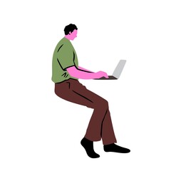 l Businessman Sitting Cross Legged on Floor Working with Laptop Vector